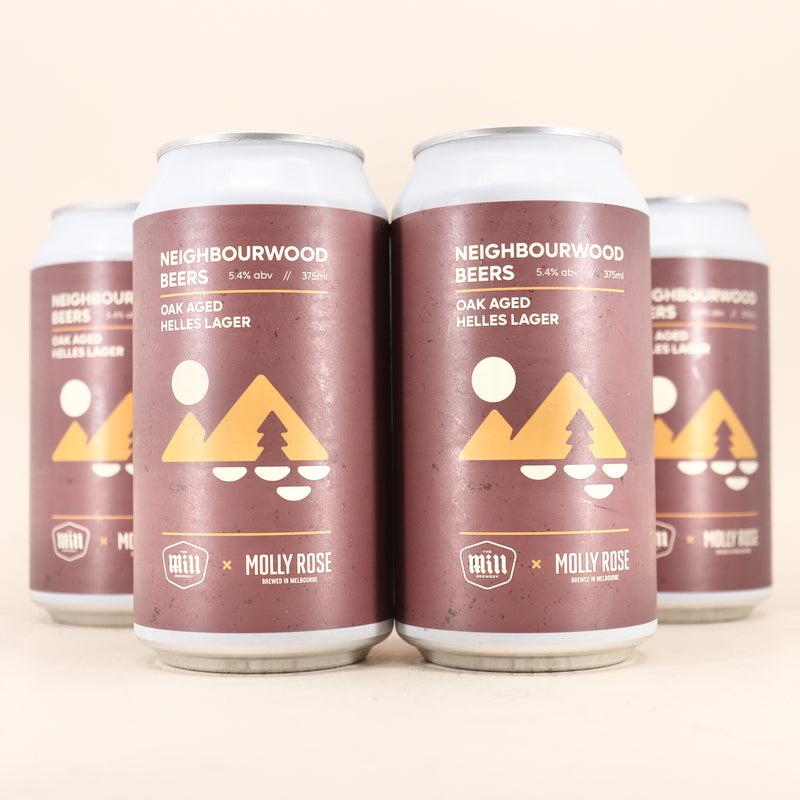 The Mill x Molly Rose Neighbourwood Oak Aged Helles Lager Can 375ml 4 Pack